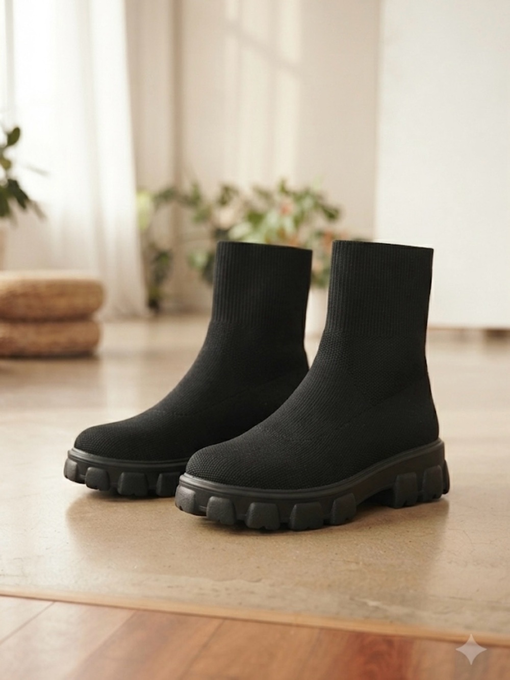 Black Knit Platform Sock Boots